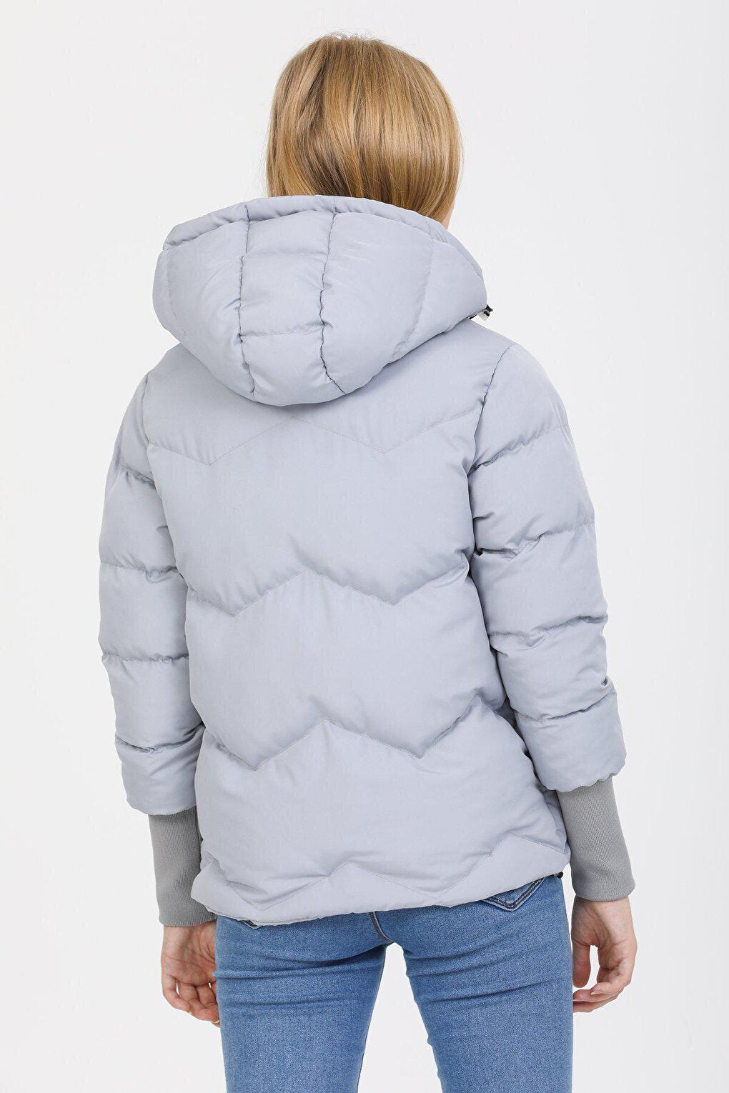 Hooded Long Rib Detailed Puffer Coat AD-K50423LNW