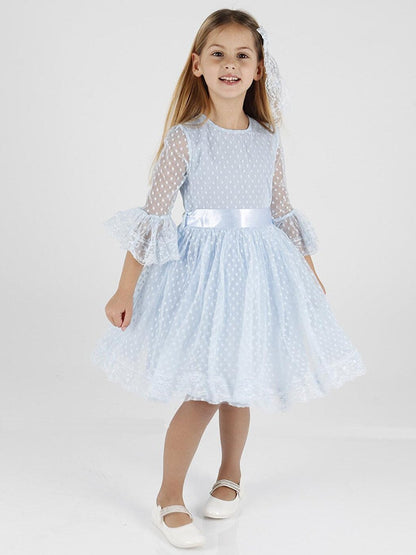 Girl's Buckled and Tulle Lace Daily Trend Dress Ak2209