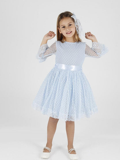 Girl's Buckled and Tulle Lace Daily Trend Dress Ak2209