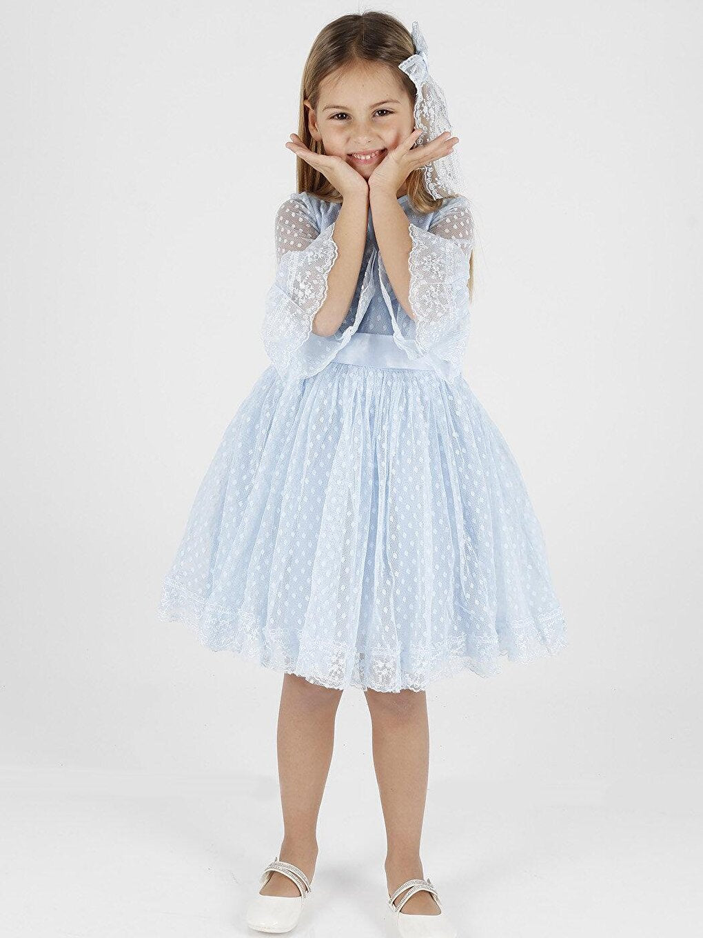 Girl's Buckled and Tulle Lace Daily Trend Dress Ak2209