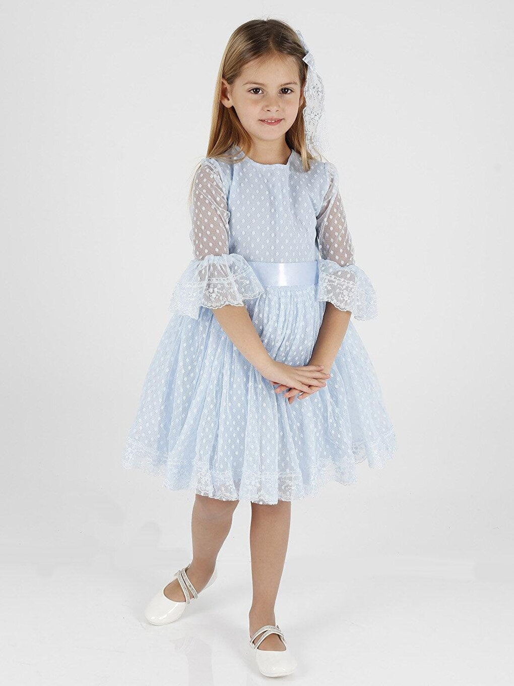 Girl's Buckled and Tulle Lace Daily Trend Dress Ak2209