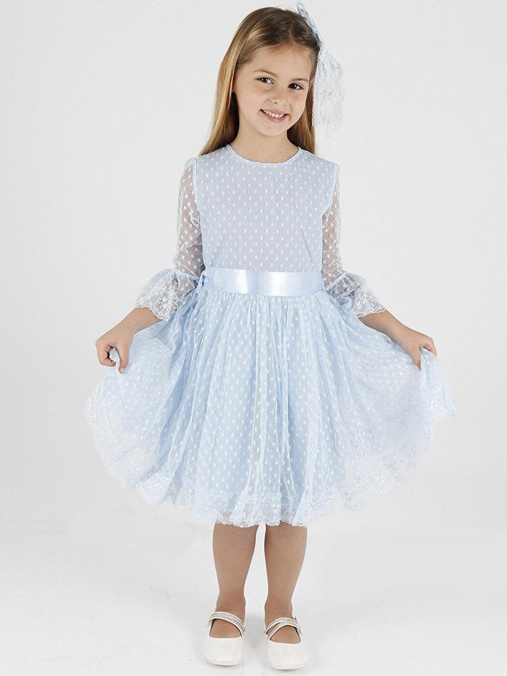 Girl's Buckled and Tulle Lace Daily Trend Dress Ak2209