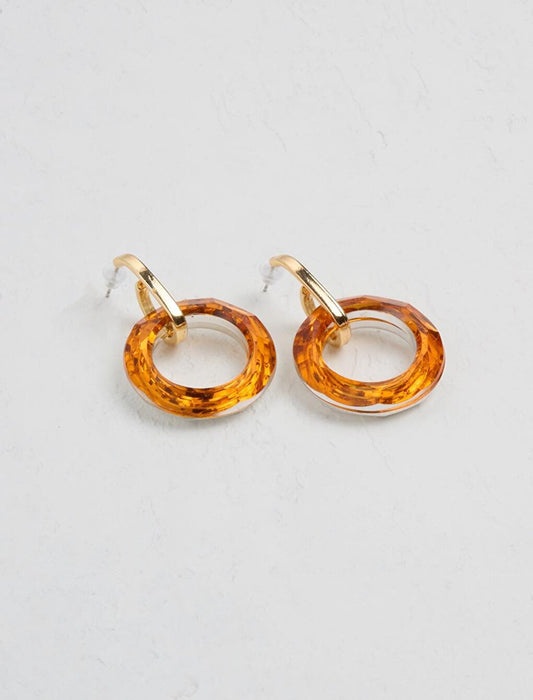 Stylish Earrings with Orange Transparent Hoop Figures