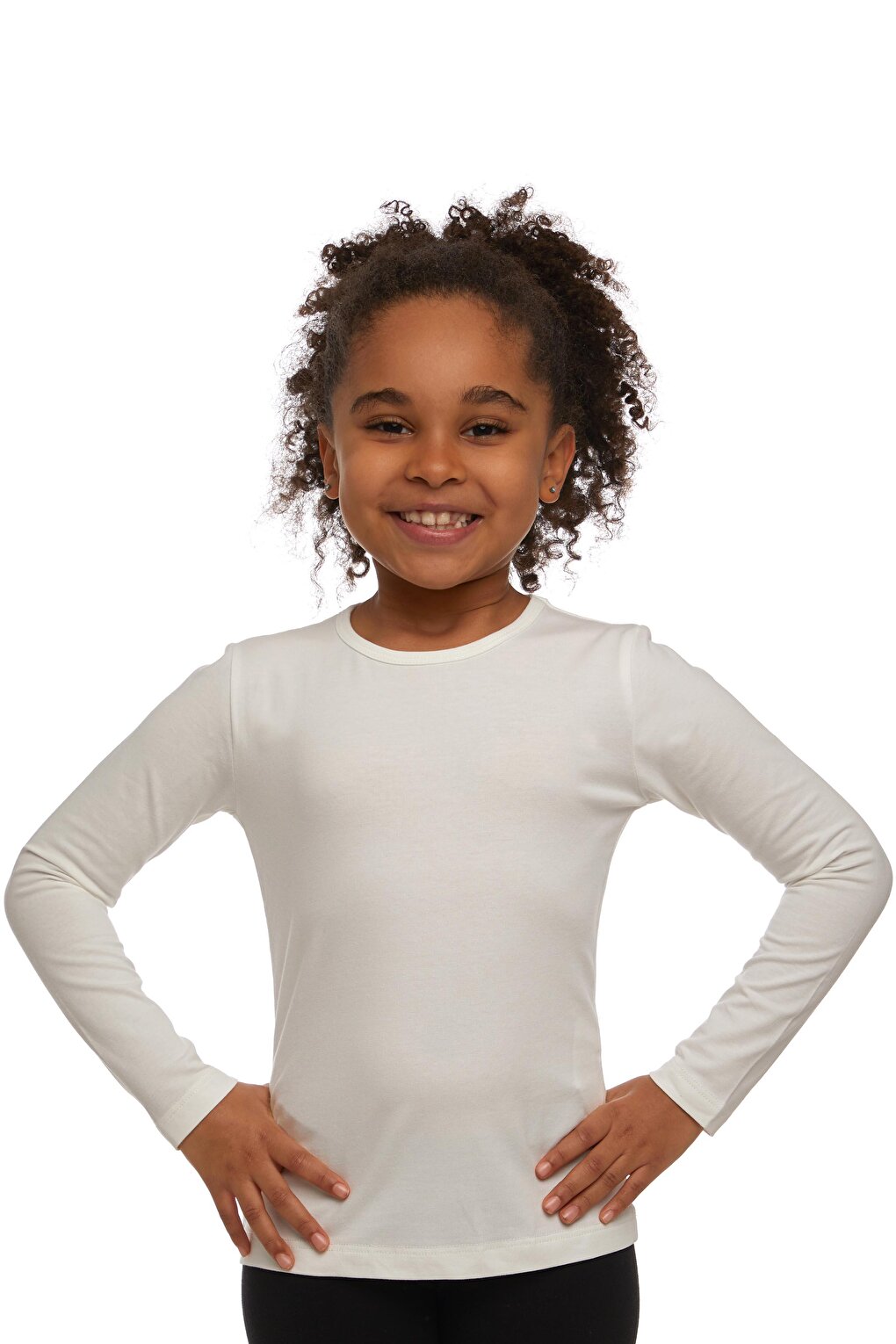 Ecru Girl's Plain Basic Lycra Long Sleeve T-Shirt