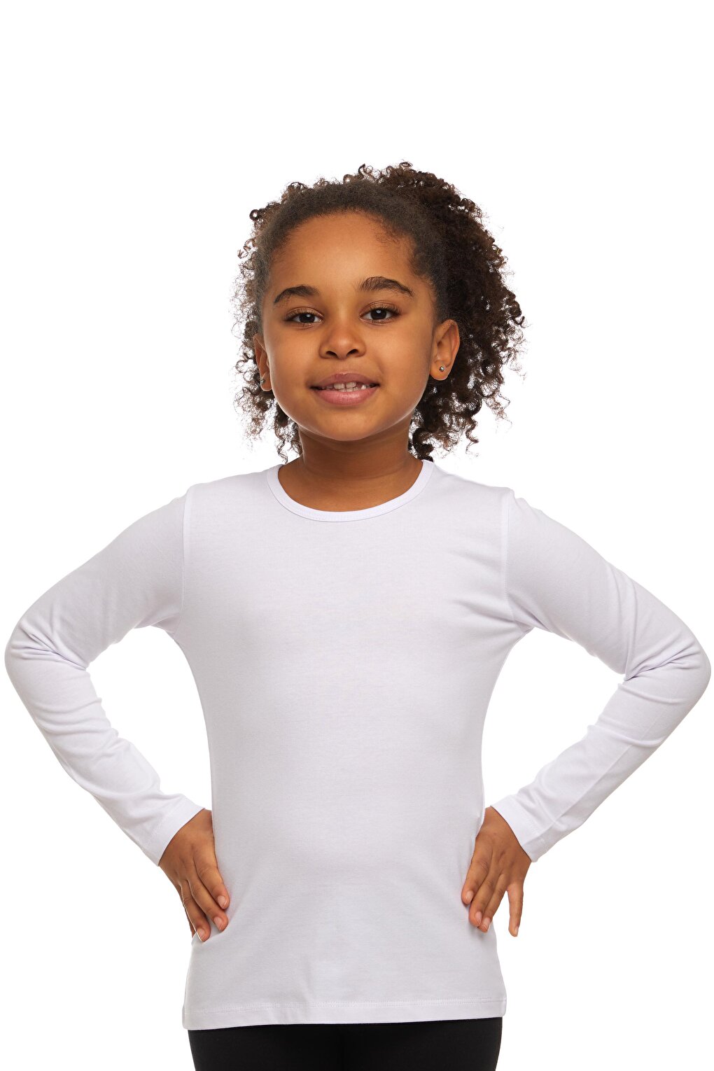 White Girl's Plain Basic Lycra Long Sleeve T-Shirt