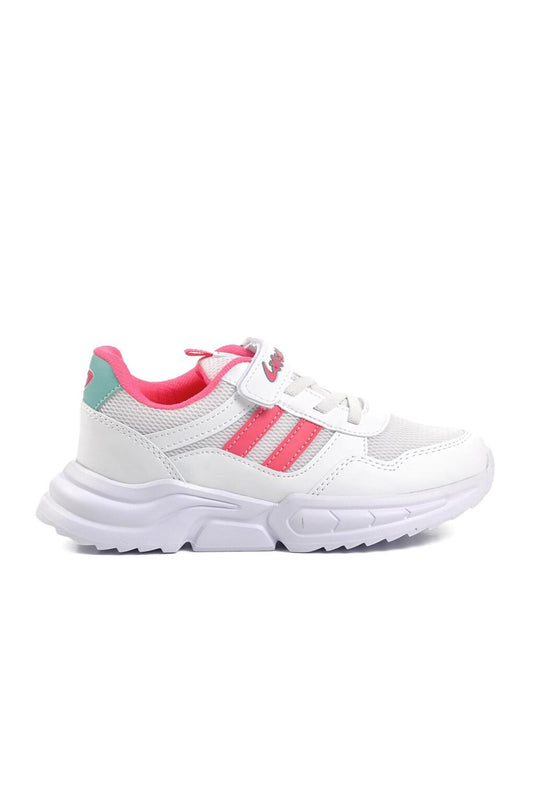 719-F White-Fuchsia Kids Sports Shoes