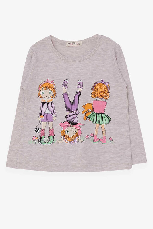 Girl's Long Sleeve T-Shirt Girl Printed Beige Melange (Age 3-4)