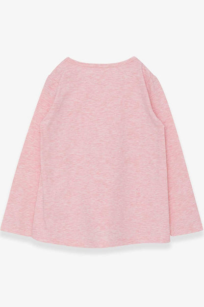 Girl's Long Sleeve T-Shirt Glitter Heart Printed Salmon Melange (Age 5-10)