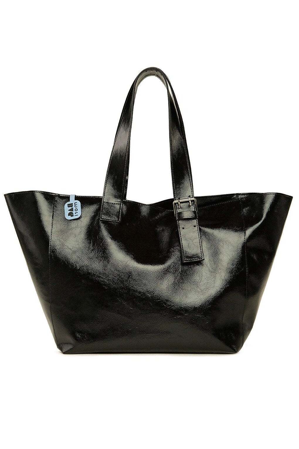 Shiny Textured Tote Bag with Belt Detail