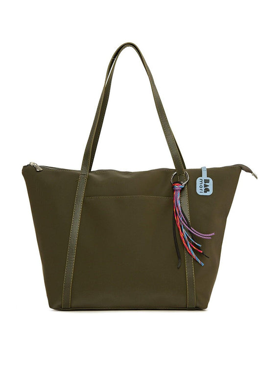 Satin Tote Bag with Colorful Tassel Detail