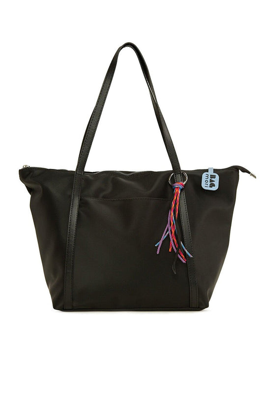 Satin Tote Bag with Colorful Tassel Detail