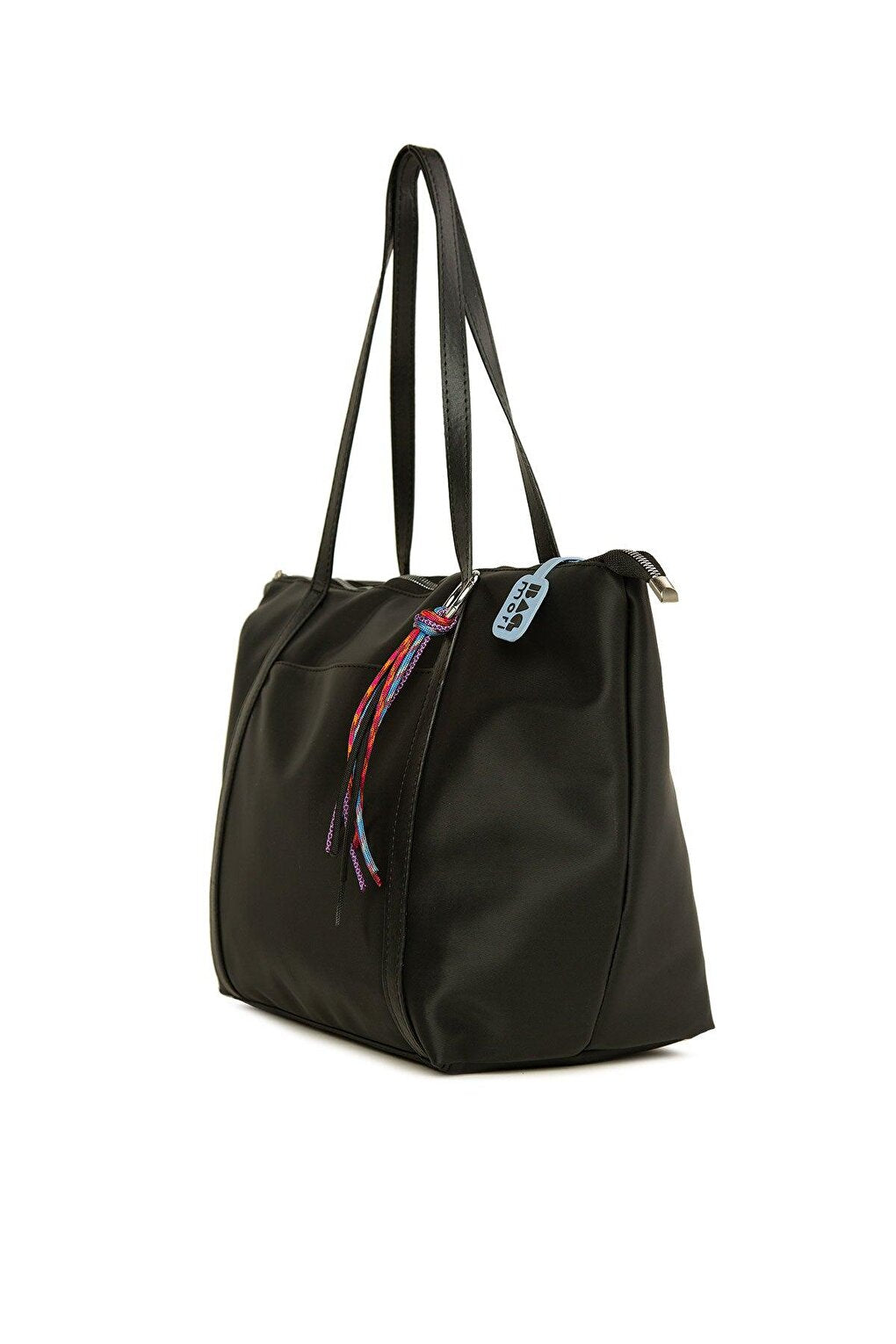 Satin Tote Bag with Colorful Tassel Detail