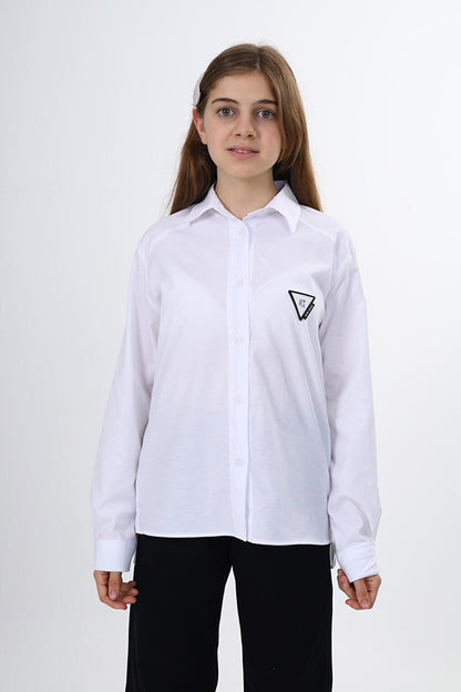 Girl's Comfortable Cut Embroidered and Paneled Shirt 9-14 Years Lx244