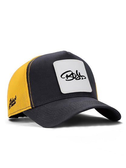 V1 Trucker Boss - 1 Unisex Anthracite-Yellow Hat (Cap) with Code Logo