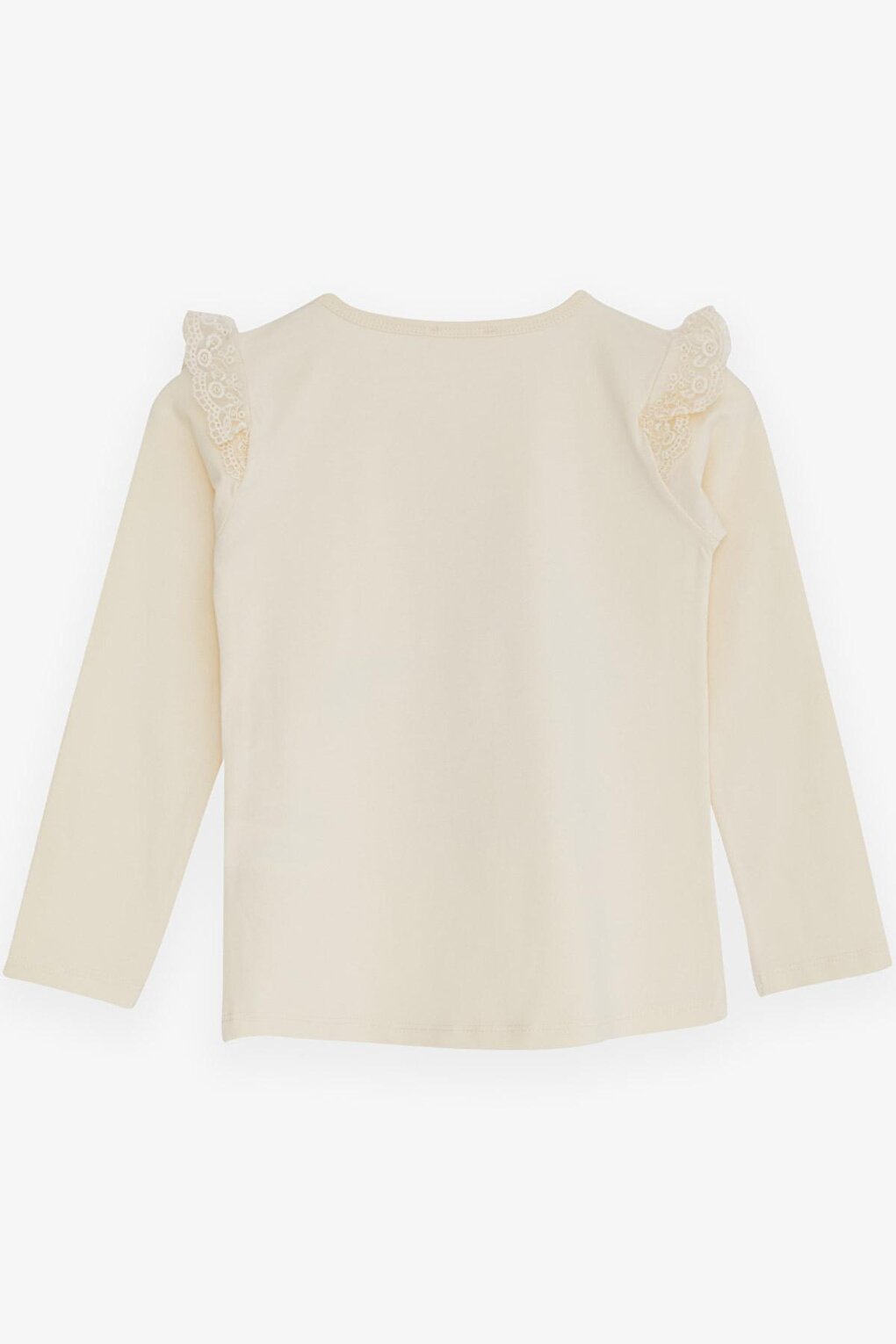 Girl's Long Sleeve T-Shirt Cream with Guipure Shoulders (4-9 Years)