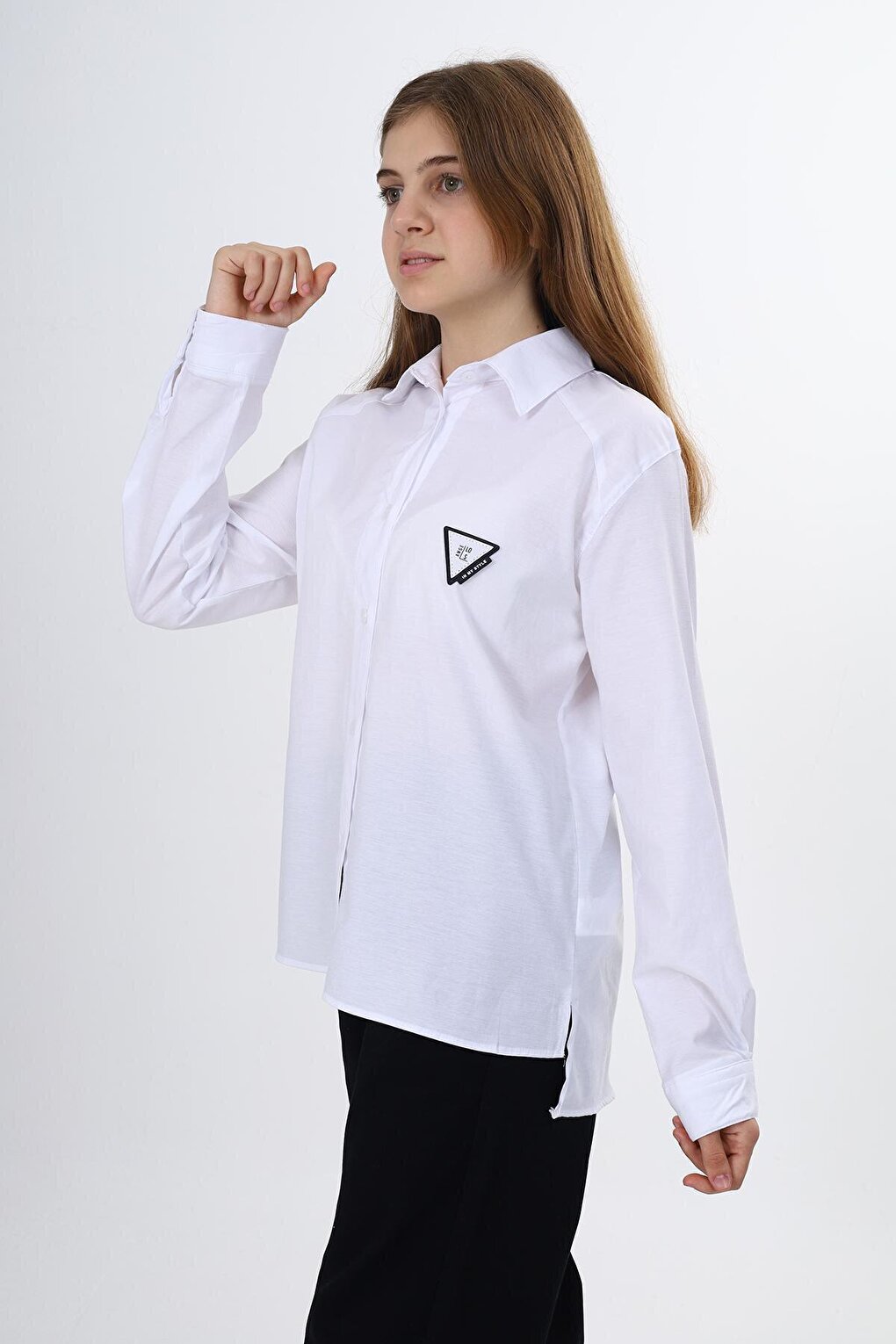 Girl's Comfortable Cut Embroidered and Paneled Shirt 9-14 Years Lx244