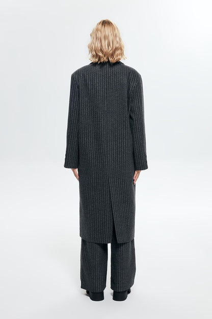 Striped Embroidery Detailed Coat Anthracite