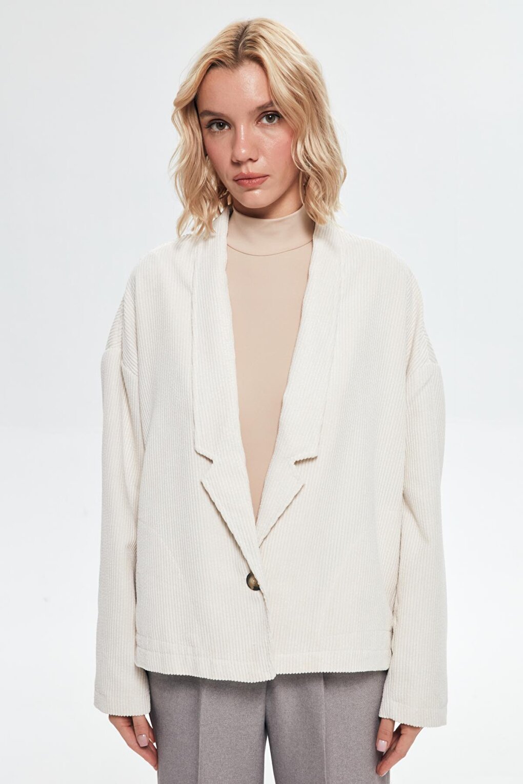 Ribbed Oversize Jacket Stone