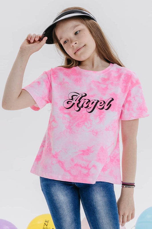 Girl's T-Shirt Text Printed Neon Pink (Ages 8-14)