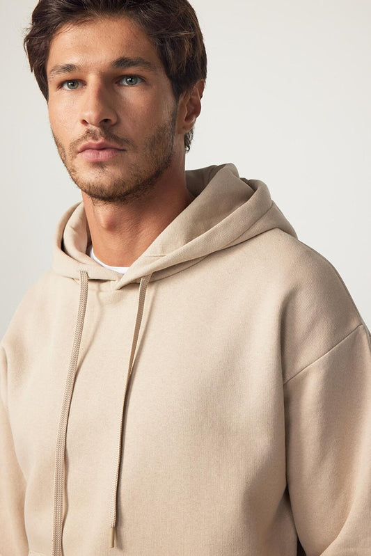 Oversize Cotton Hooded Basic Stone Color Unisex Hoodie