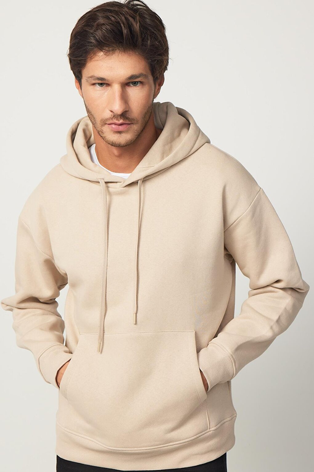 Oversize Cotton Hooded Basic Stone Color Unisex Hoodie