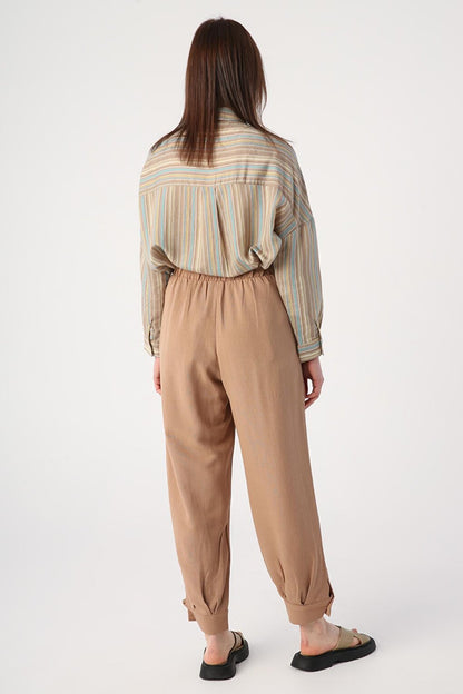 Soil Pleated Leg Epaulette Linen Trousers