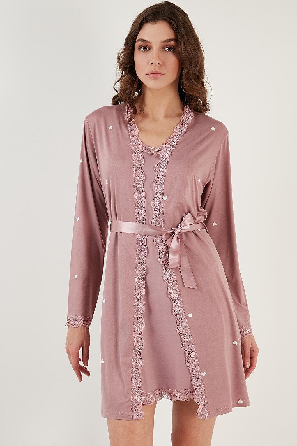 Lace Detailed Slit Dressing Gown Nightgown 6097580