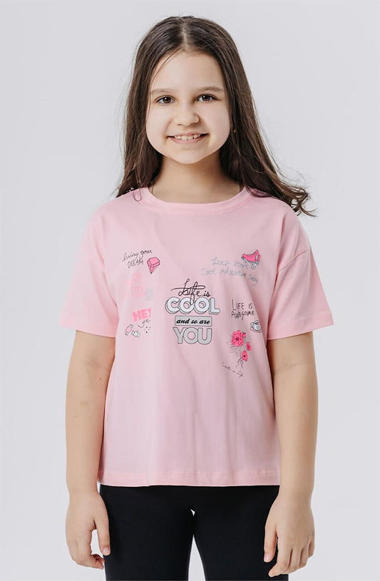 Girl's Crop T-Shirt Happiness Themed Powder (Ages 8-14)