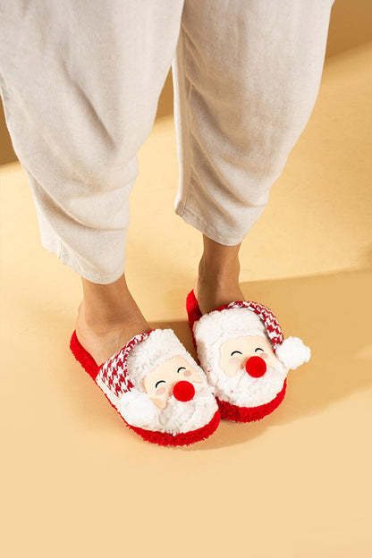 Closed Front Plush Women's House Slippers with Santa Claus Figure P01-08-23