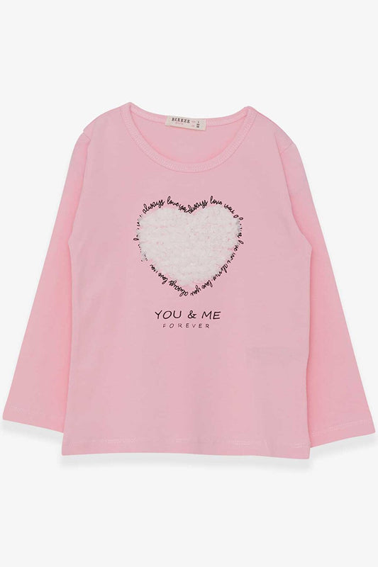 Girl's Long Sleeve T-Shirt Heart Tulle Embroidered Powder (Age 3)