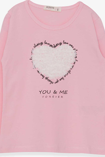 Girl's Long Sleeve T-Shirt Heart Tulle Embroidered Powder (Age 3)