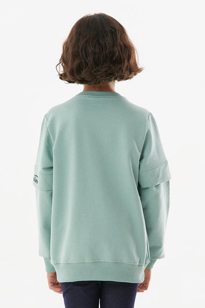 Embroidered Sleeve Crew Neck Girl's Sweatshirt