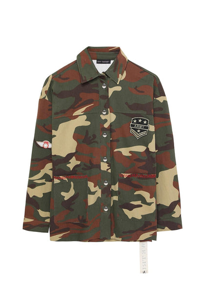 Camouflage Patterned Oversize Shirt Khaki