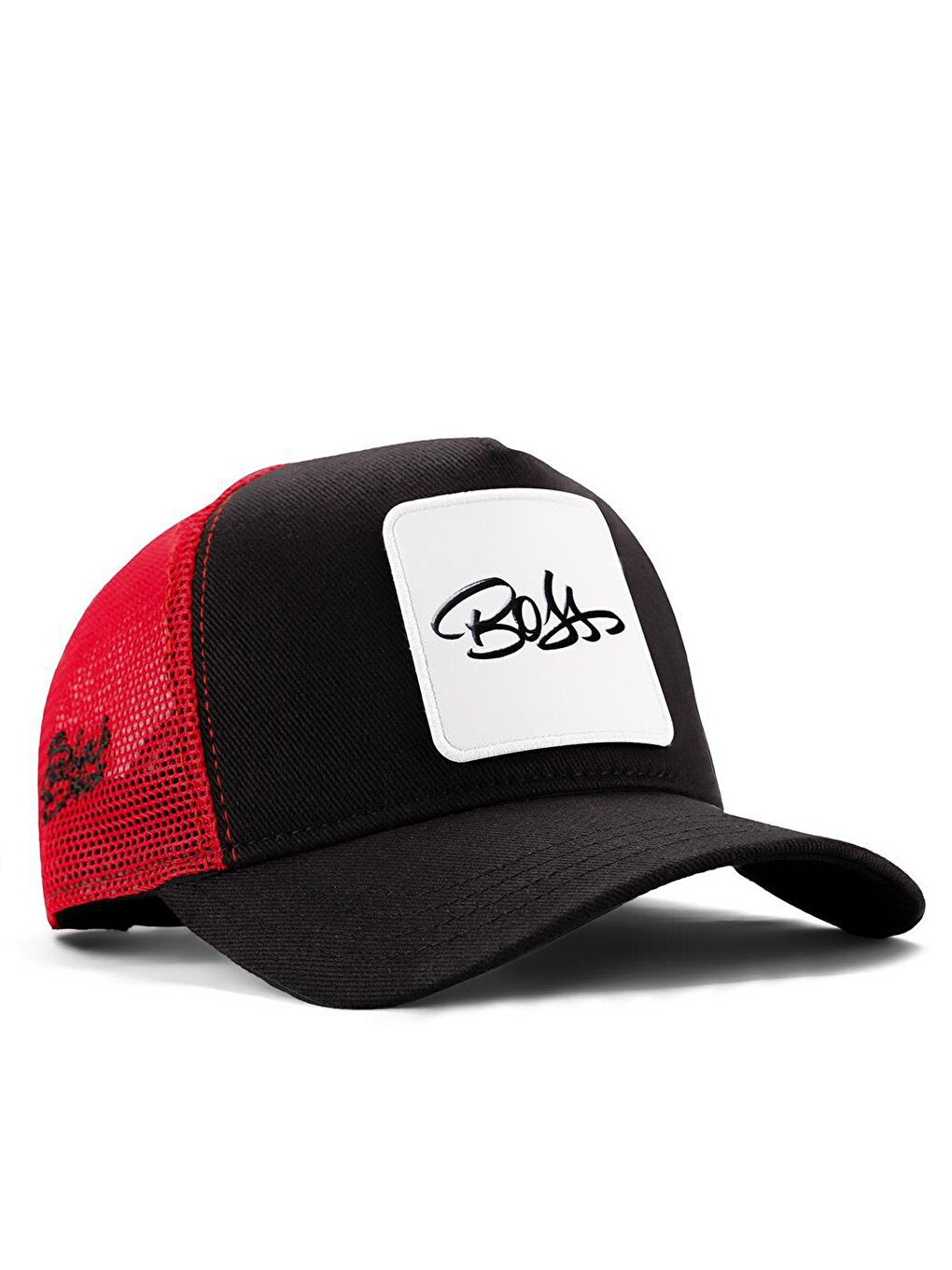 V1 Trucker Boss - 1 Unisex Black-Red Hat (Cap) with Code Logo