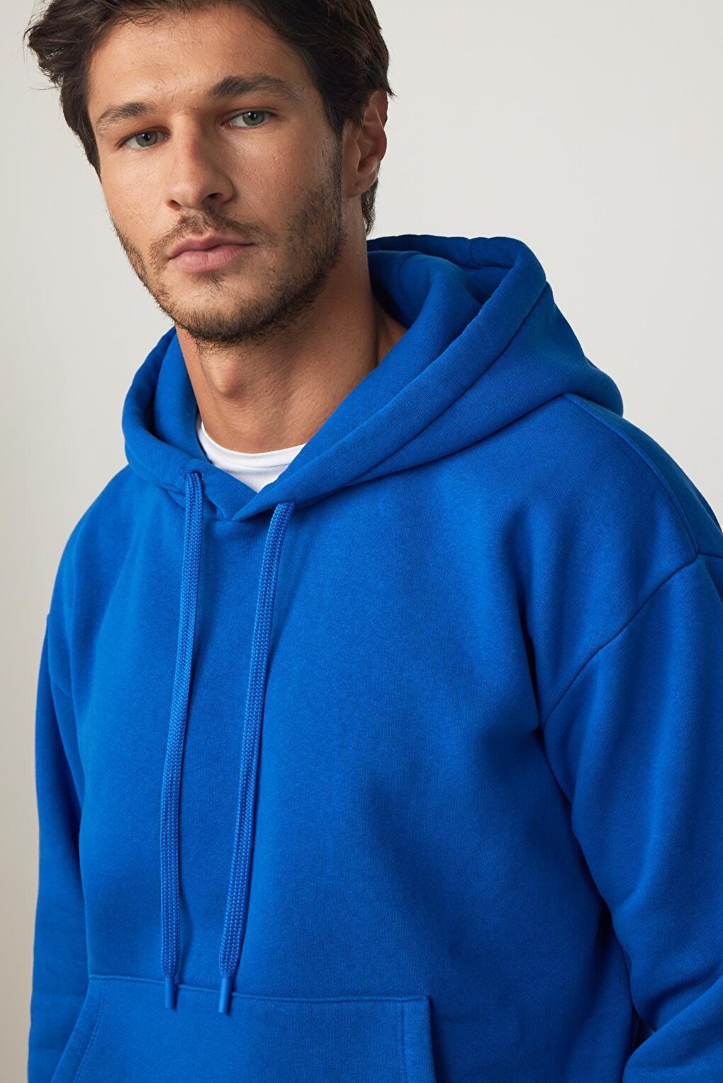 Oversize Cotton Hooded Basic Unisex Saks Blue Hoodie