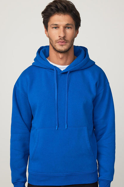 Oversize Cotton Hooded Basic Unisex Saks Blue Hoodie