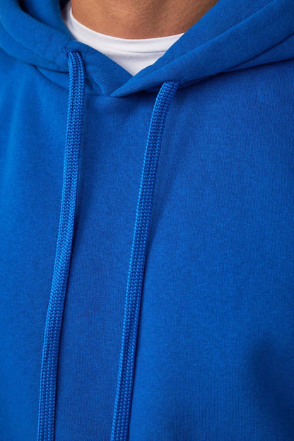 Oversize Cotton Hooded Basic Unisex Saks Blue Hoodie