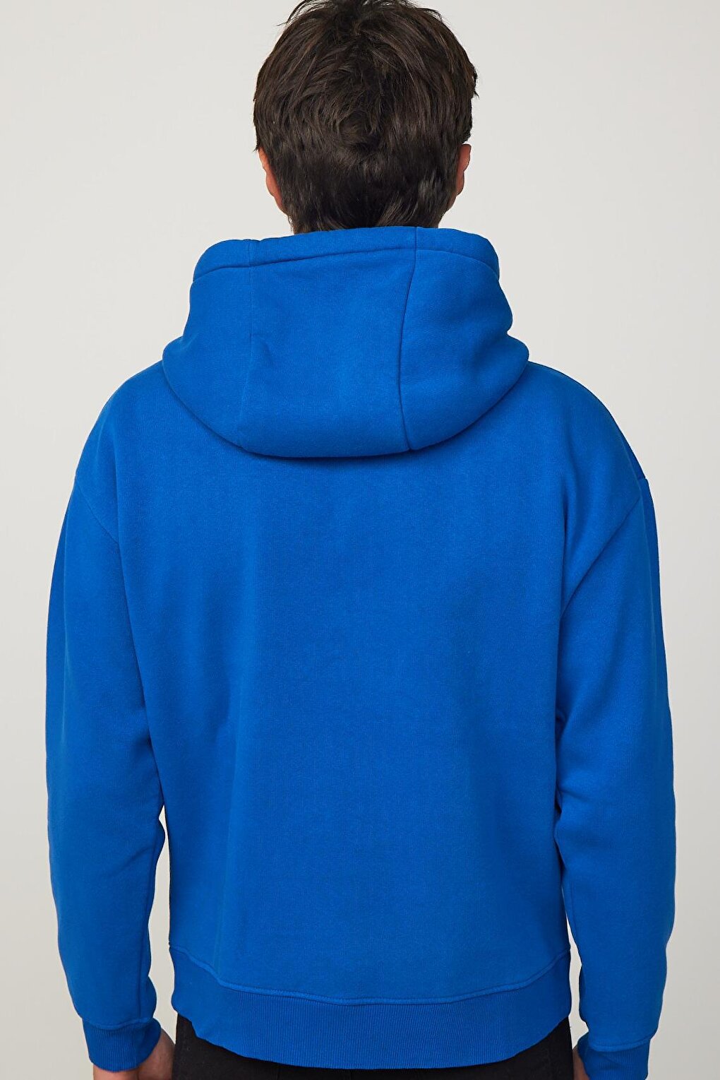 Oversize Cotton Hooded Basic Unisex Saks Blue Hoodie