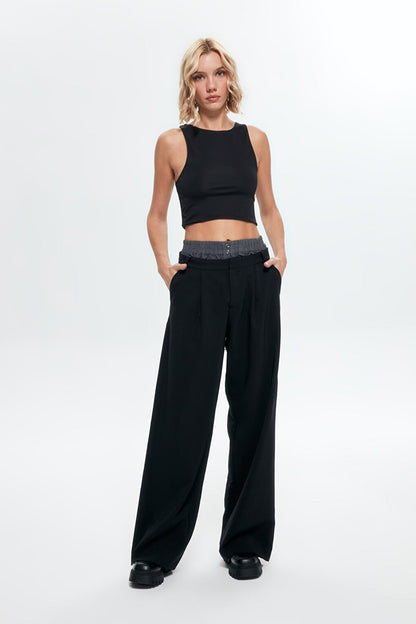 Boxer Detailed Palazzo Trousers Black