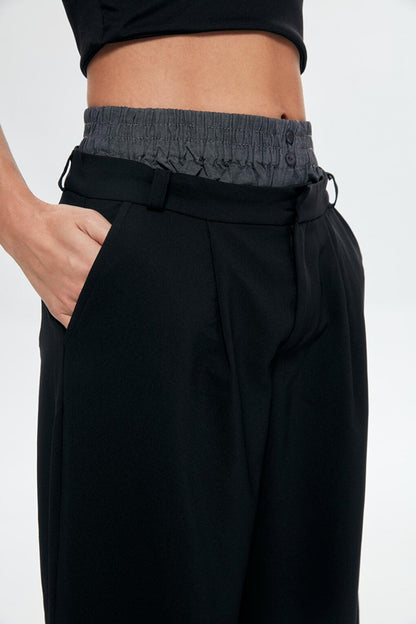 Boxer Detailed Palazzo Trousers Black