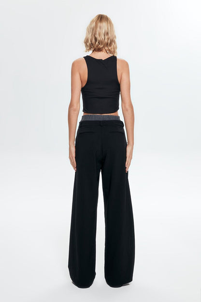 Boxer Detailed Palazzo Trousers Black