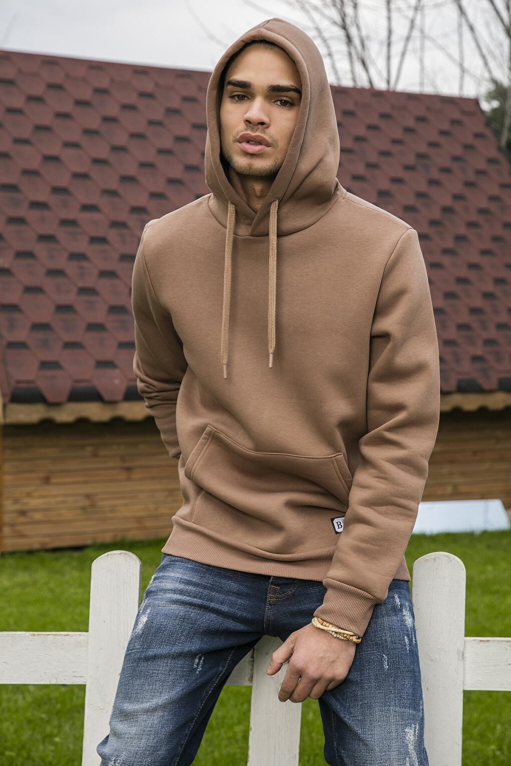 Slim Fit Hooded Kangaroo Pocket Lined Soft Lined Sweat 5905281