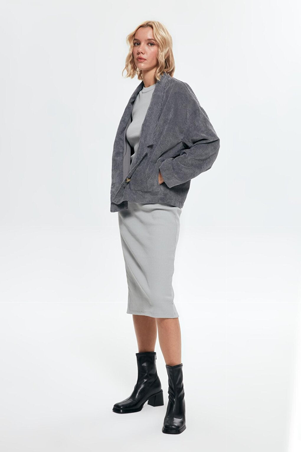 Ribbed Oversize Jacket Anthracite