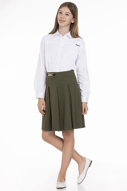 Girl's Pleated / Buckle Gabardine Skirt 9-14 Years Lx250