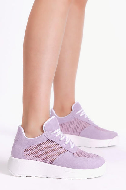 Women's Lilac Comfortable Mold High Sole Breathable Fabric Lace-up Sneaker