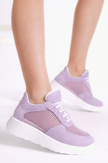 Women's Lilac Comfortable Mold High Sole Breathable Fabric Lace-up Sneaker