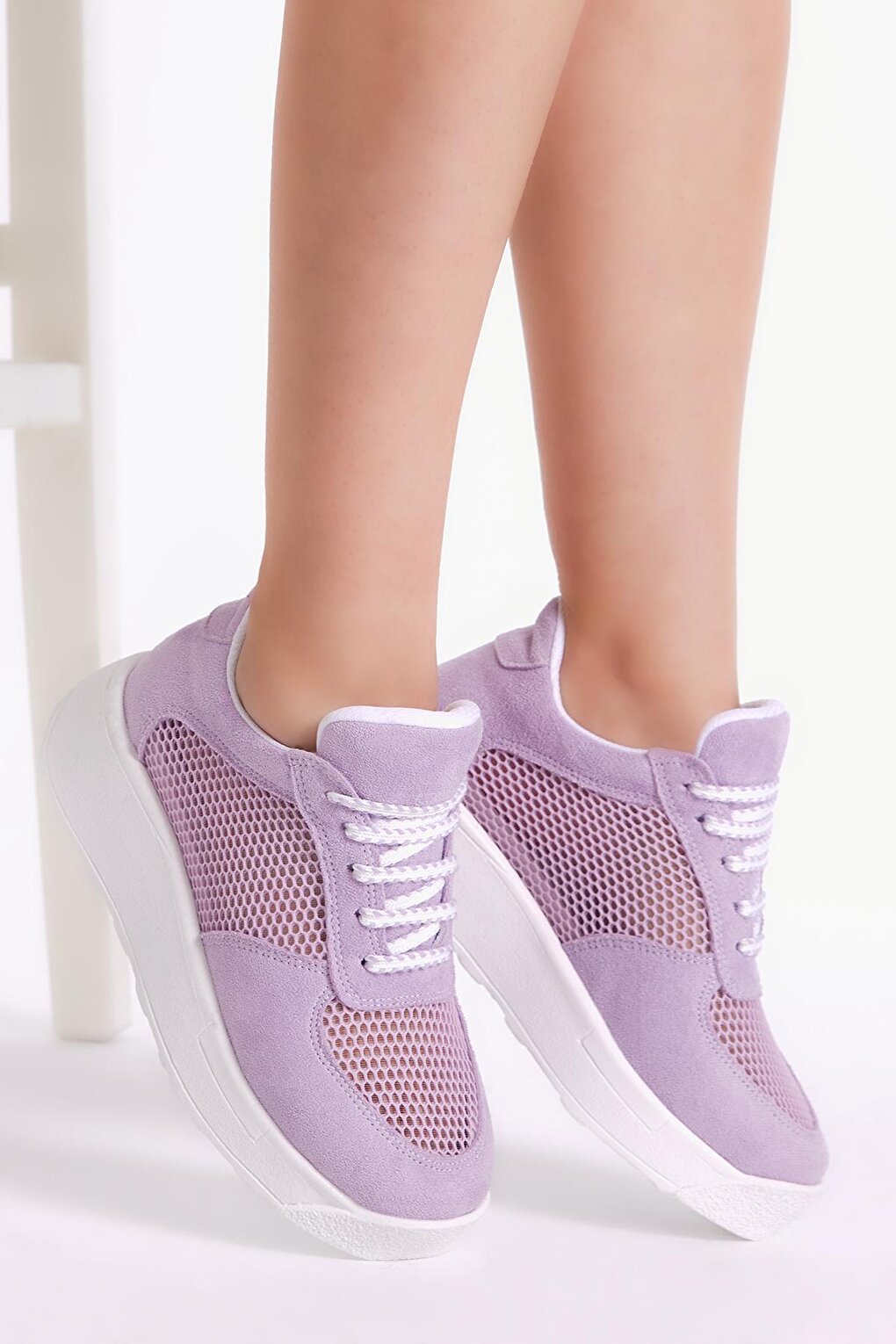 Women's Lilac Comfortable Mold High Sole Breathable Fabric Lace-up Sneaker