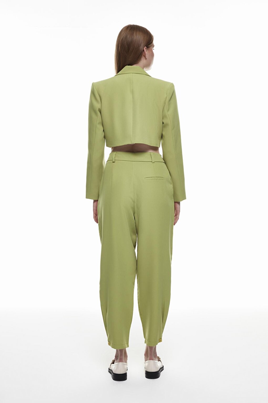 Button Detailed High Waist Trousers Olive