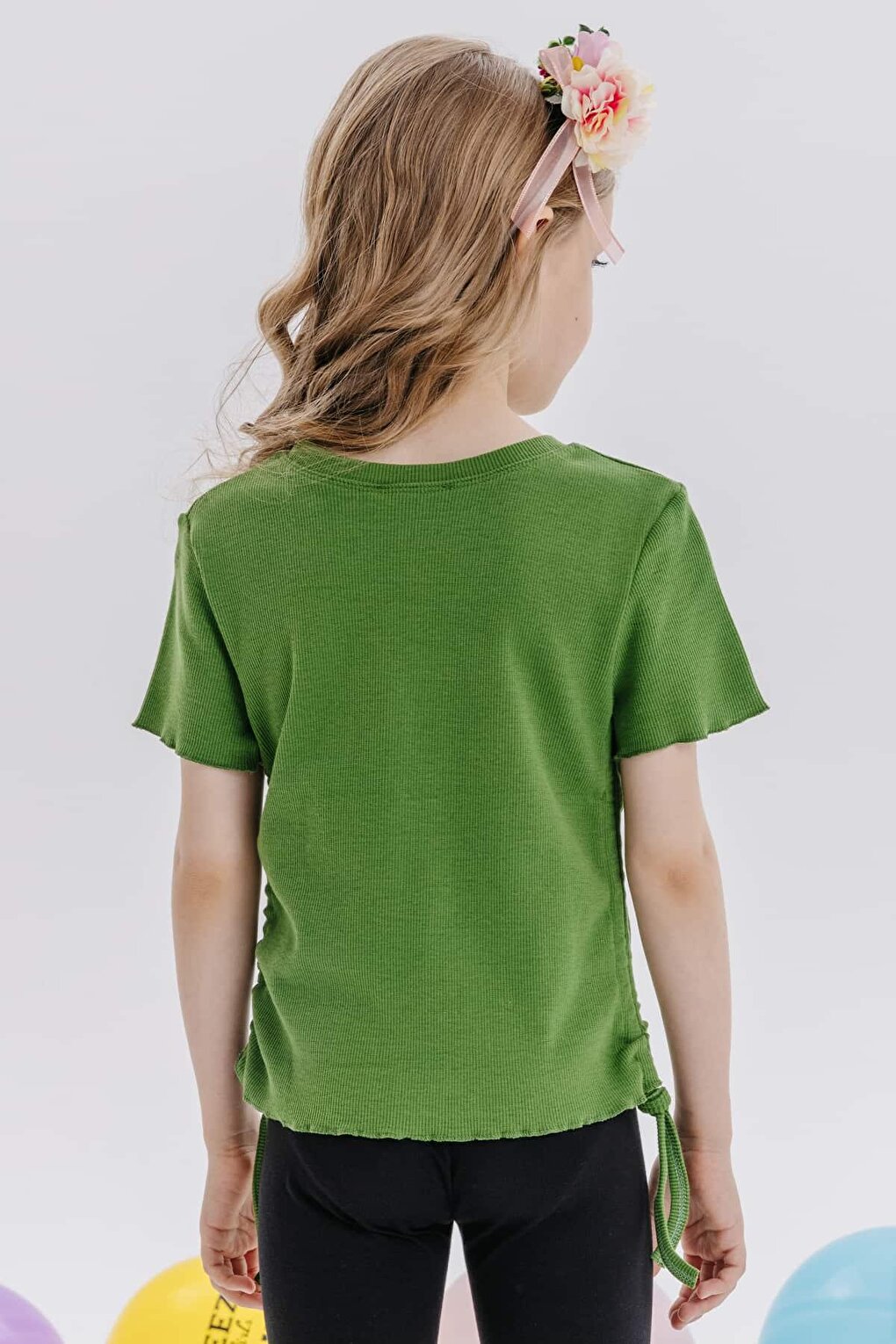 Girl's T-Shirt with Gathered Sides, Khaki Green (Ages 8-14)