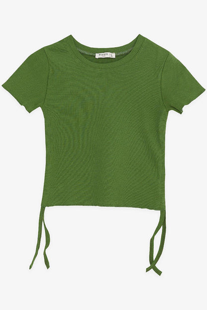 Girl's T-Shirt with Gathered Sides, Khaki Green (Ages 8-14)